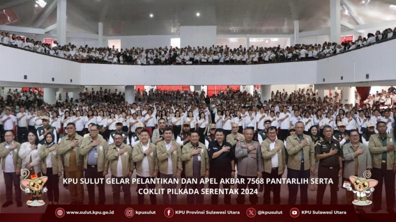 KPU Sulut Gelar Pelantikan dan Apel Akbar 7568 Pantarlih Pilkada 2024