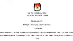 Diumumkan KPU Sulut, Ini Besaran Sumbangan Dana Kampanye YSK-VM, E2L-HJP dan SK-DT