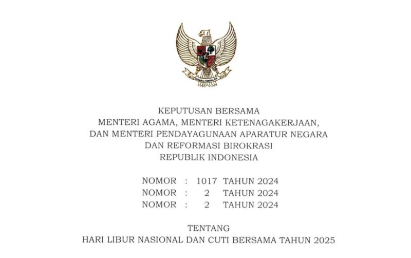 Pemerintah Tetapkan Hari Libur Nasional dan Cuti Bersama Tahun 2025