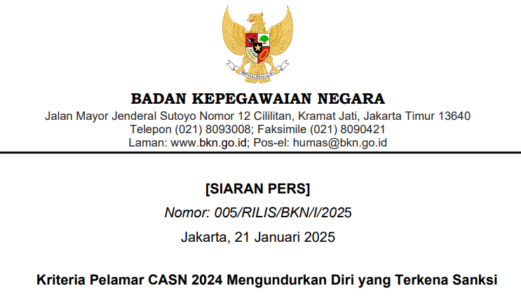 BKN Umumkan Kriteria Pelamar CASN Mengundurkan Diri yang Terkena Sanksi