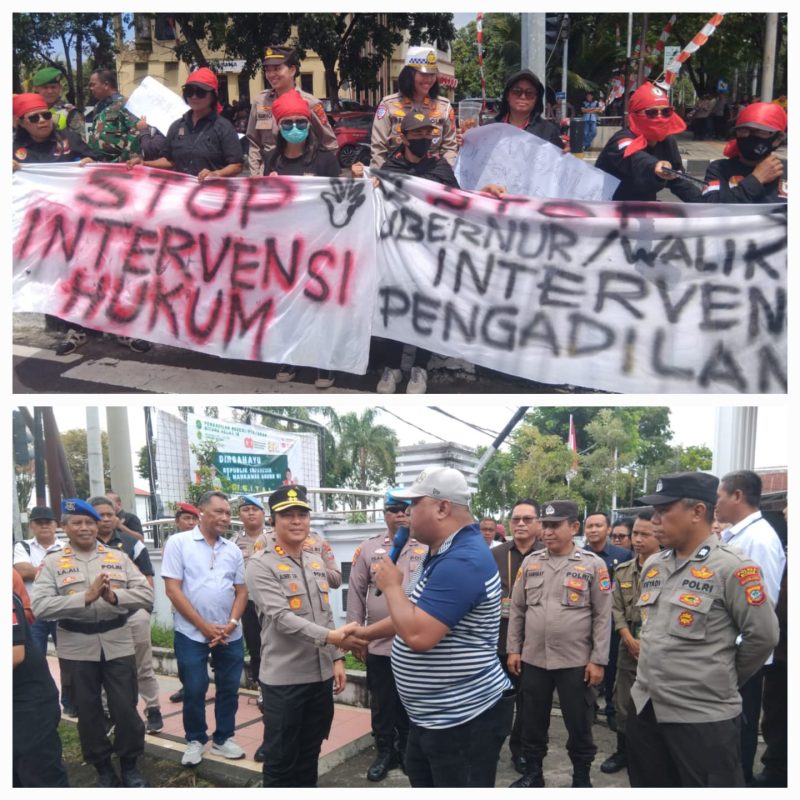Puluhan Masa Gelar Aksi Depan Kantor Pengadilan Bitung, Kapolres : Masyarakat Kota Bitung Adalah Masyarakat yang Majemuk Namun Sangat Cinta Kedamaian